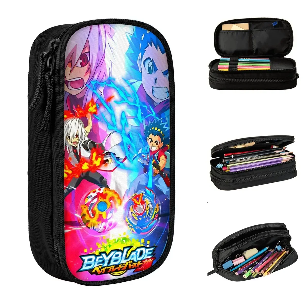 Beyblades Burst Anime Pencil Case Creative Kurenai Valt Aoi Pen Bags Student Big Capacity Office Gift Pencilcases