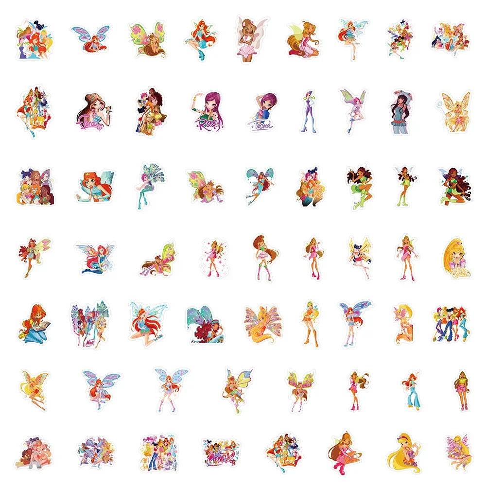 60 قطعة ملصقات كرتونية لنادي Winx ملصق رسوم متحركة مضحك للأمتعة والكمبيوتر المحمول والهاتف والجيتار ودراجة السيارة ولوح التزلج ألعاب أطفال #5