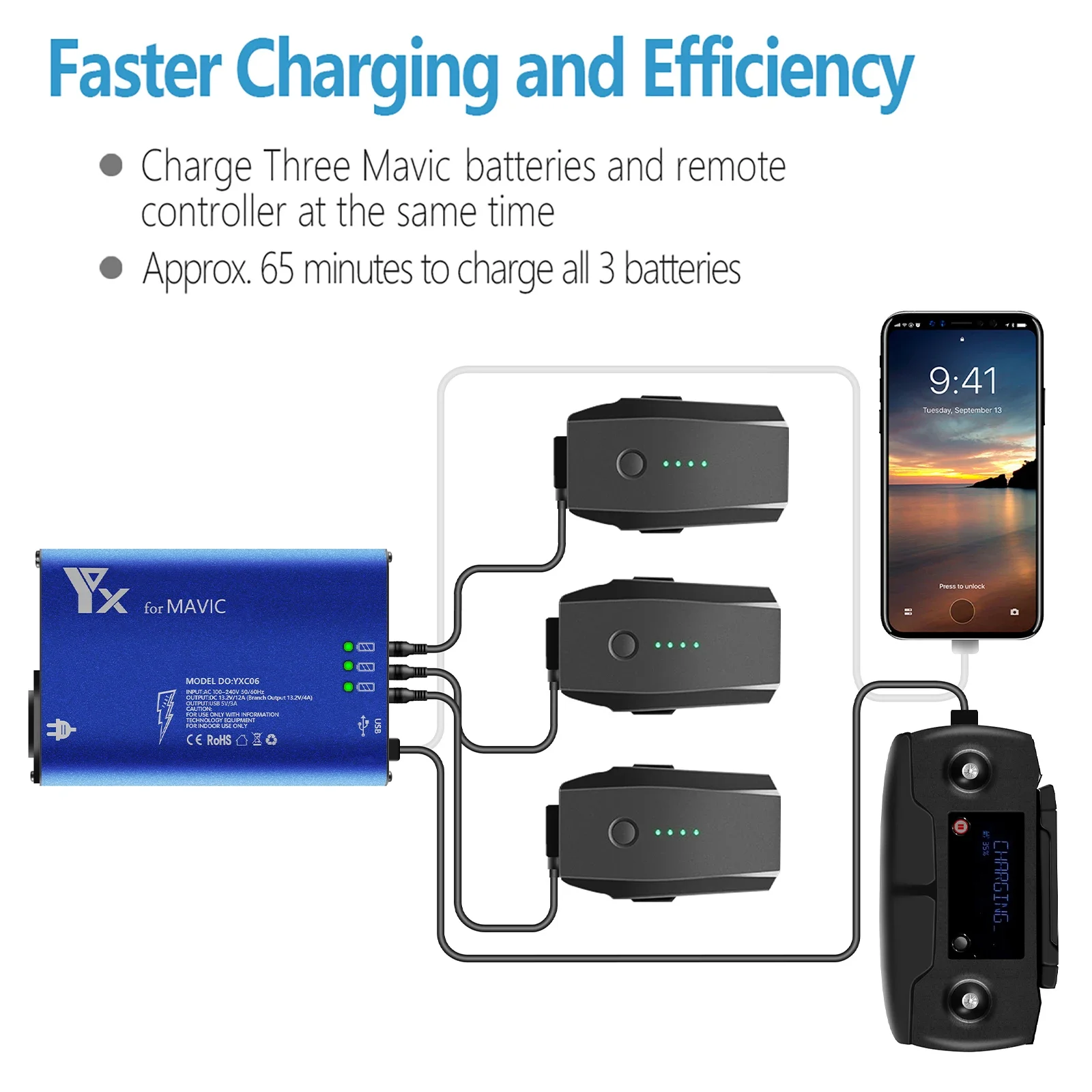 Mavic Pro Battery Charging Hub 5in1 Multi Smart Intelligent Home Charger for DJI Mavic Pro Remote Control Drone Accessories