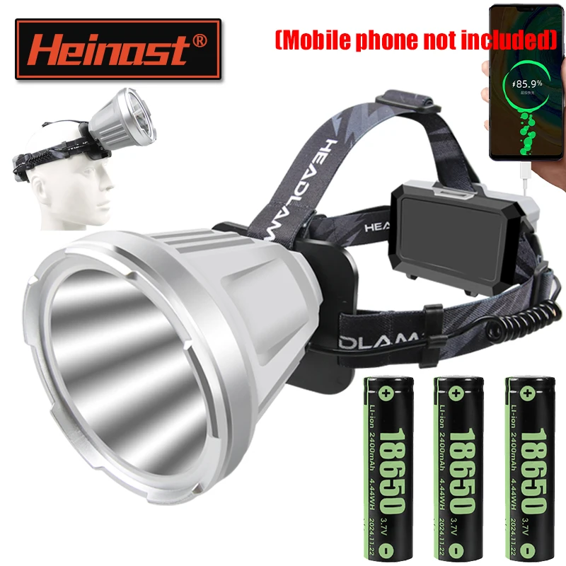 

Super Bright Large Light Cup LED Headlight Rechargeable Powerful Headlamp Outdoor Power Bank Head Flashlight Use 18650 Battery