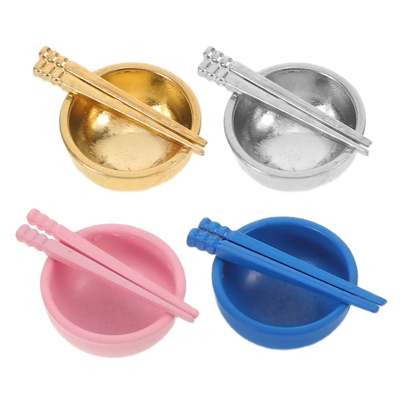 

4Set Dollhouse Miniature Kitchen Utensils Set 1:12 Scale Metal Mini Bowls Chopsticks Tiny Tableware for DIY Dollhouse Decor