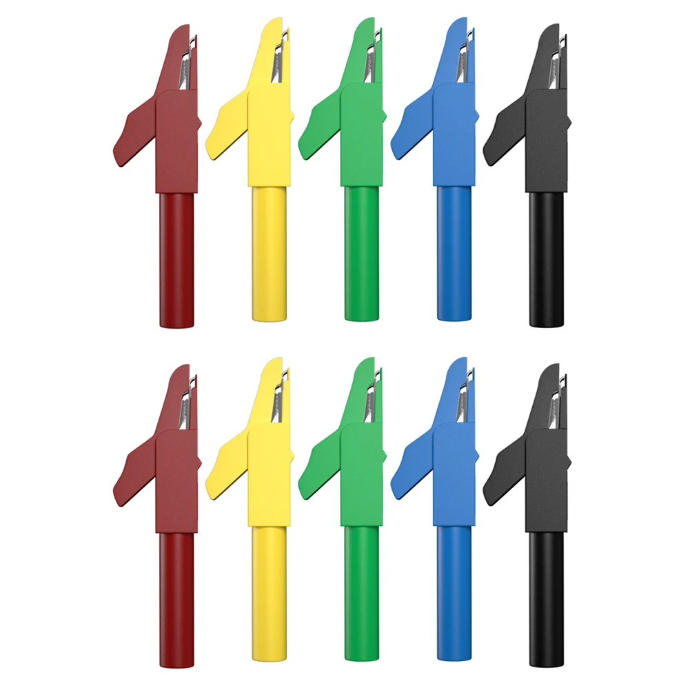 

10PC Insulated Nickel Plated Crocodile Clips 4mm Banana Female Connection for Automotive and Electronics Testing Applications
