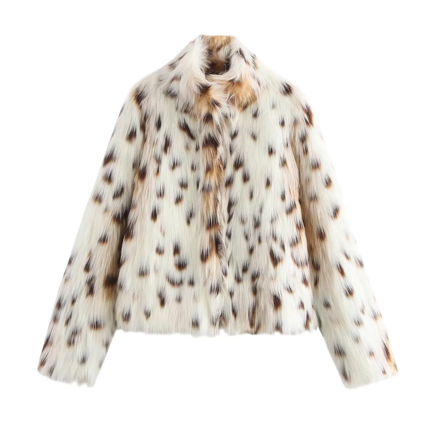 Leopard Loose Chic Faux Fur Coat Jackets for Women Lapel Long Sleeve Minimalist Feather Coat Female Fashion New Streetwear