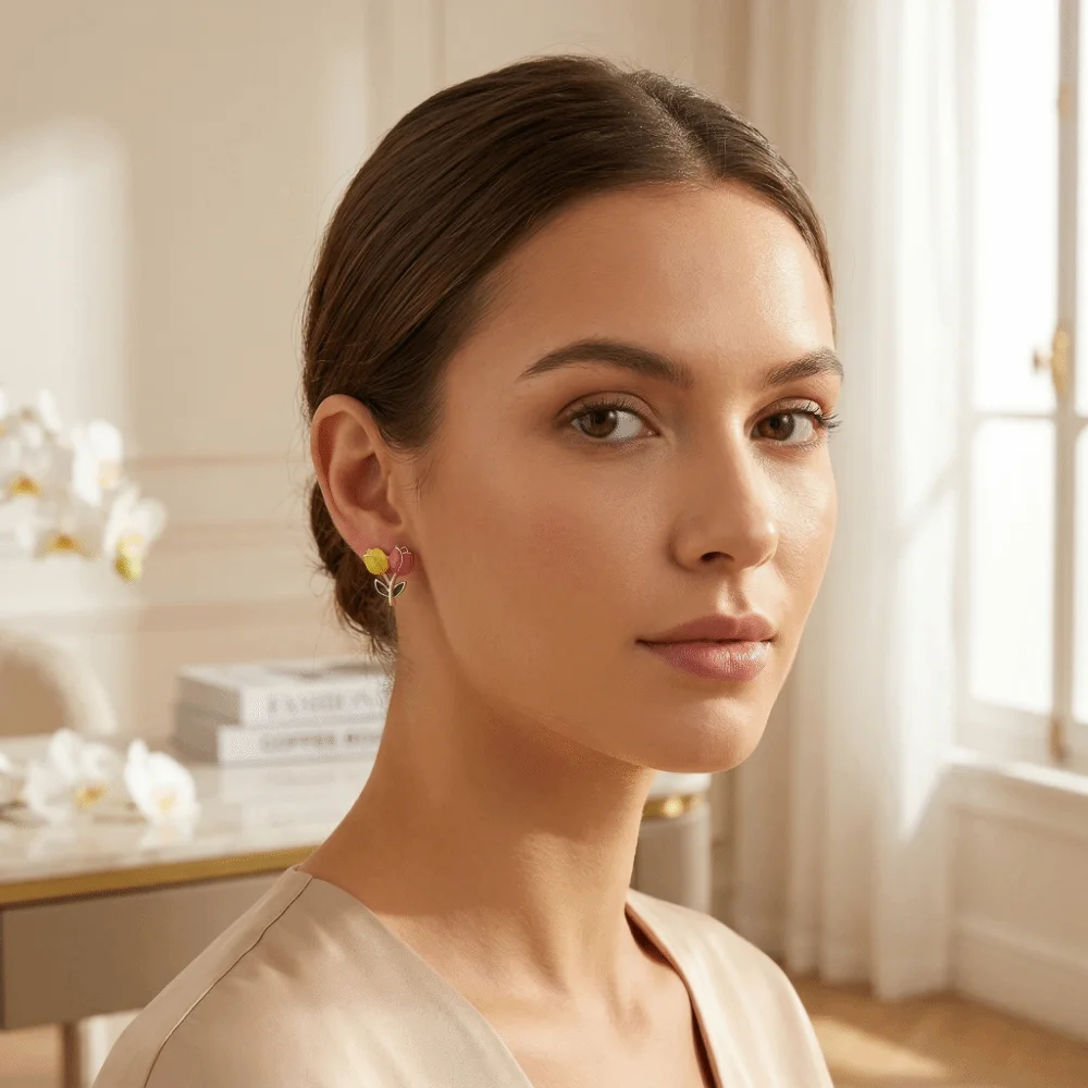 Gift Sweet Tulip Bud Earrings Colorful Simple Color-Blocked Earrings Elegant Glazed Stud Earrings Commute