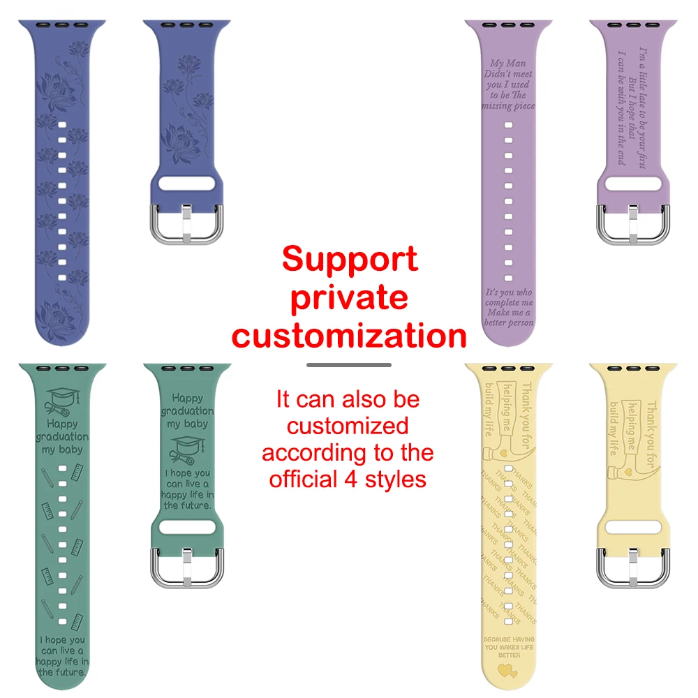 

Engraved Strap For Apple Watch Band 44mm 40mm 41mm 49mm 45mm 38mm 42mm silicone bracelet iwatch series 9 7 se 6 8 ultra 2