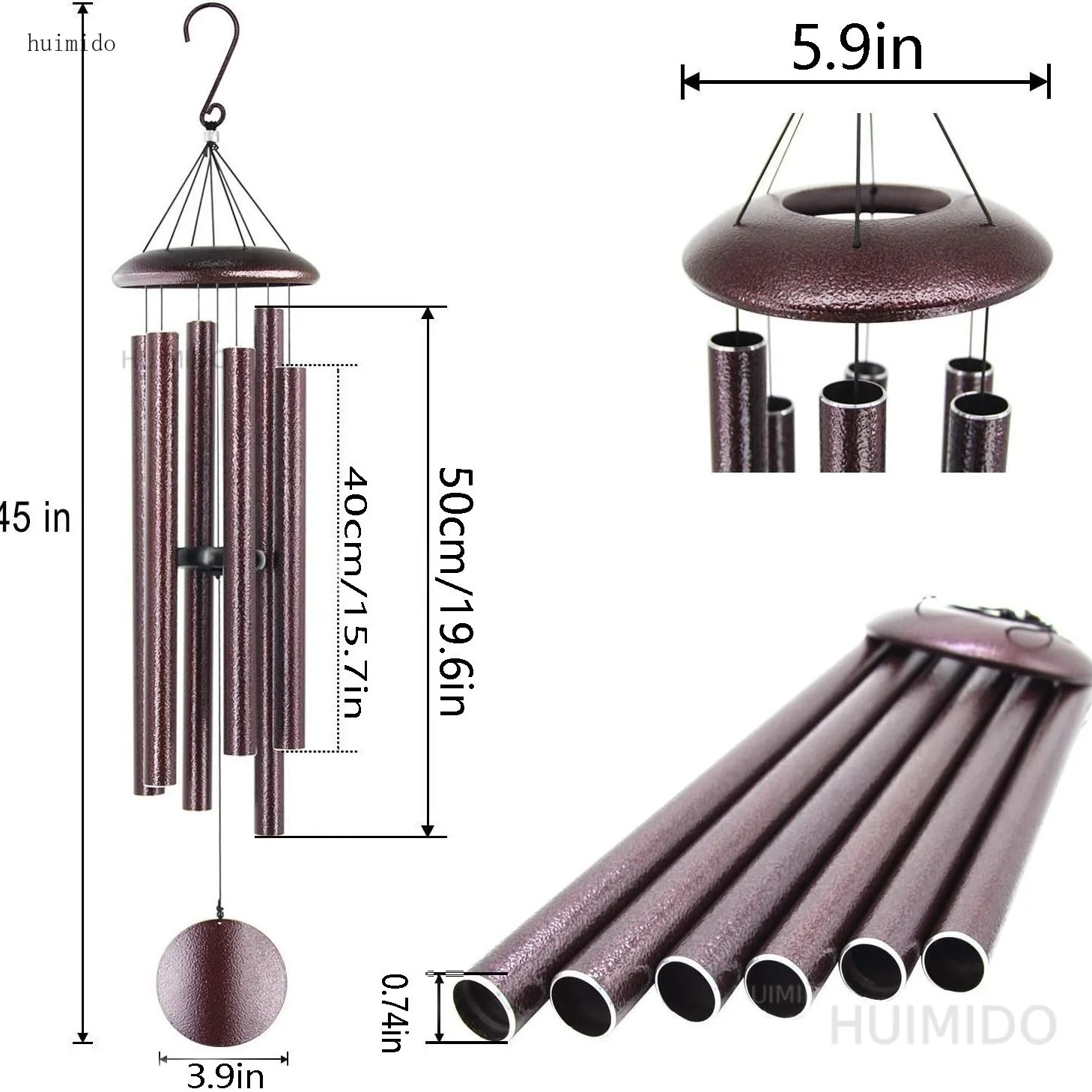 45 Inch Outdoor Wind Chime Red Aluminum Tube Garden Bell With Iron Top Cap Musical Yard Patio Decoration Gift For Mom