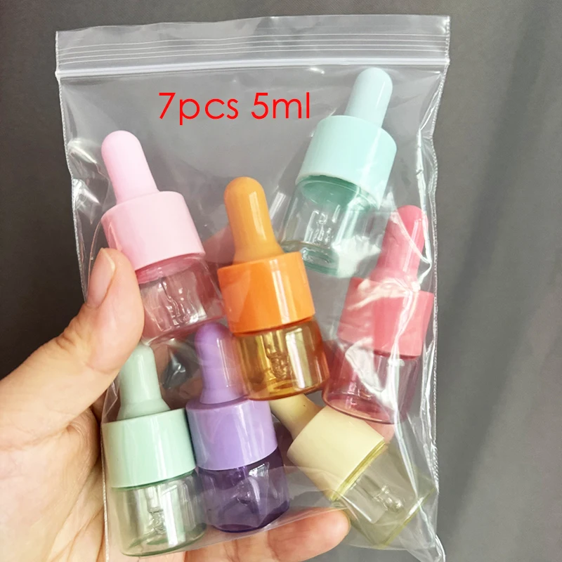 

7Pcs/lot 5ml 10ml Glass Dropper Bottle Empty Essential Oil Bottle With Glass Pipette Perfume Bottle Travel Sample Bottle Jar