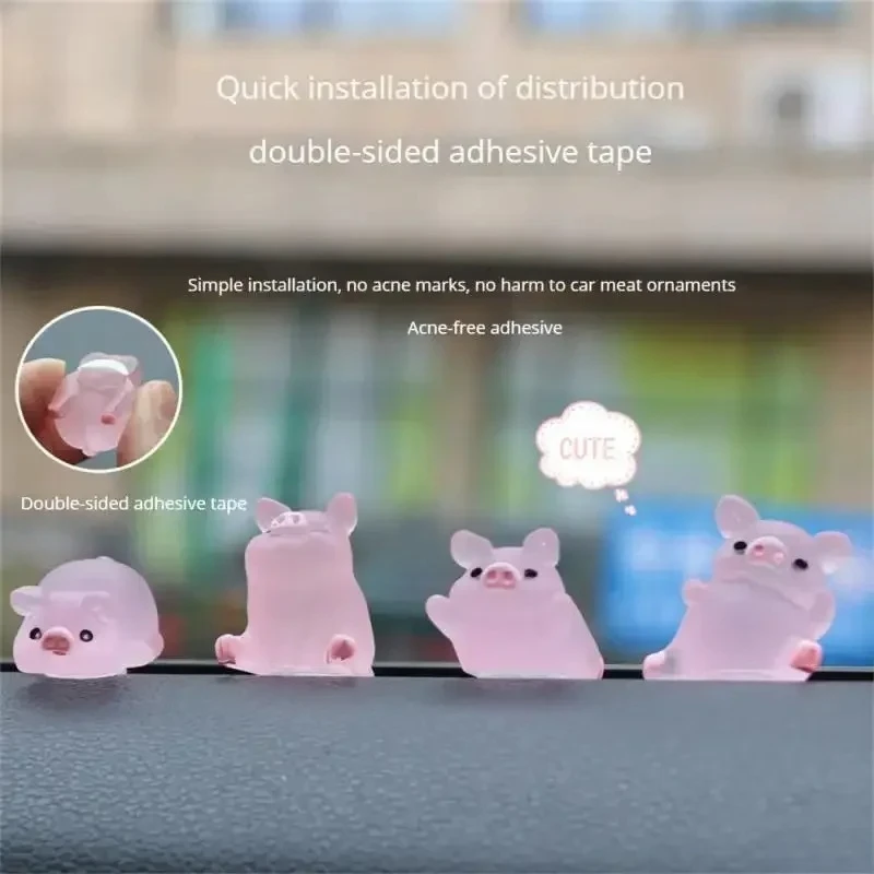 6PC Luminous Mini Resin Pig Car Dashboard Toys Dolls Figures Home Garden Decoration Cartoon Color Chick Cute Car Ornaments Gifts