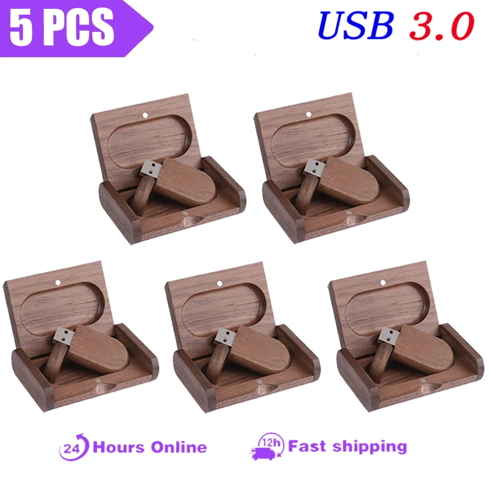 5PCS LOT Free Custom Logo USB 3.0 Flash Drive 128GB Beautiful Wooden USB 3.0 Box Memory Stick 64GB Creative Gift Pen Drive 32GB