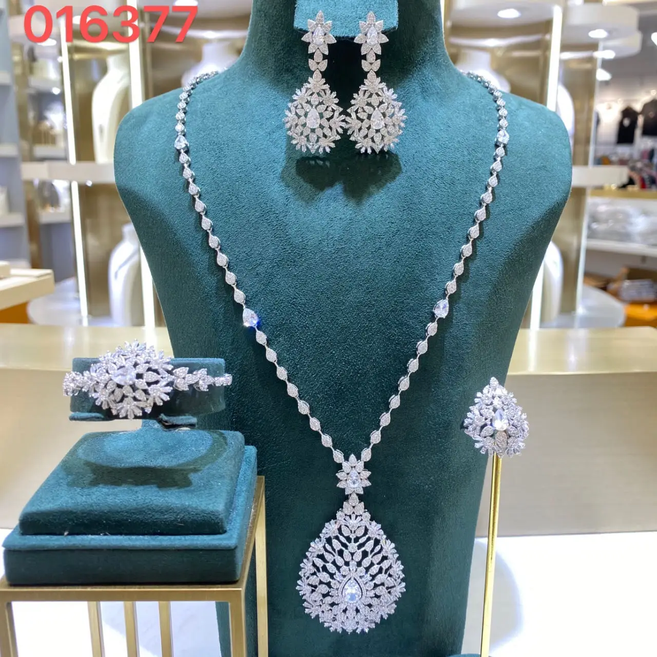 016377 Women Long Necklace Sets Cubic Zirconia 4PCS Jewellery for Women Wedding Engagement Party Crystal Jewelry Accessories