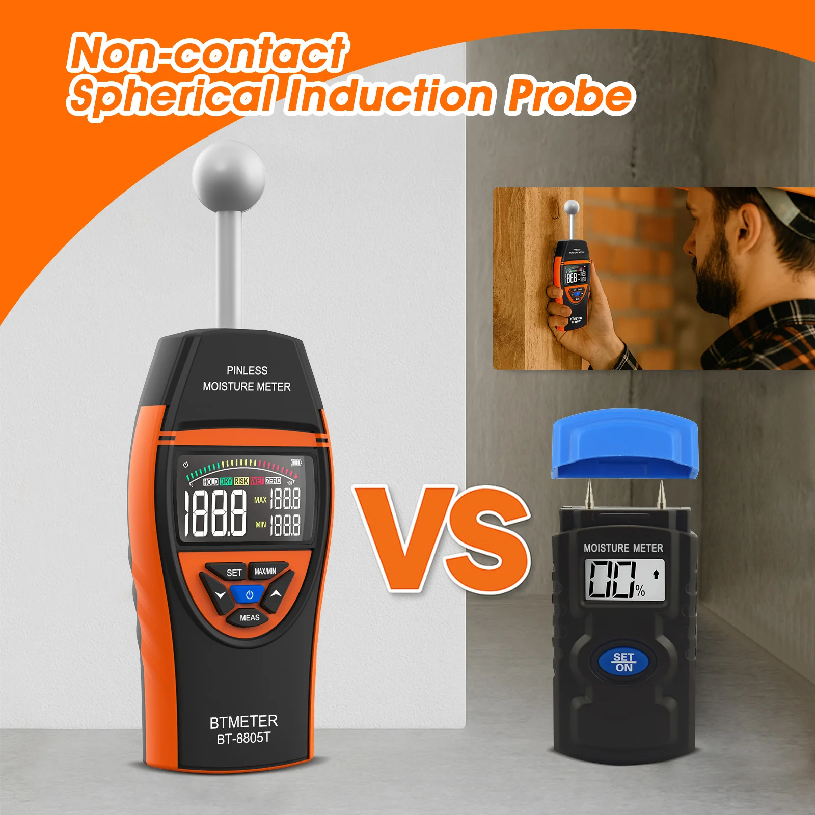 Digital Moisture Detector Non-destructive 3.7V Lithium Battery Max Min Hold Building Material Tool
