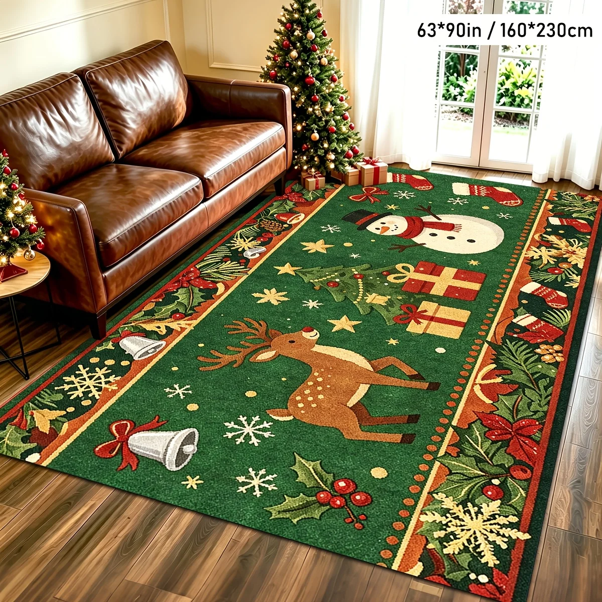 Christmas Reindeer Snowman Print Decor Rug, Holiday Floor Mat for Living Room, Bedroom, Entryway, Xmas Home Decor