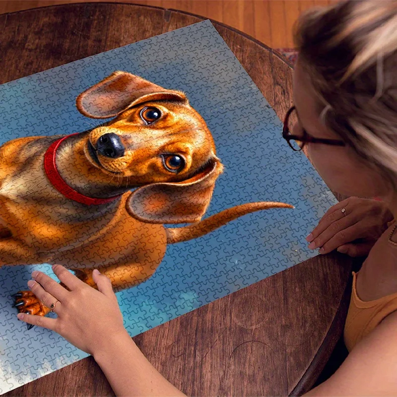 [500/1000pcs Dachshund Puzzle] 500/1000pcs Expert-Level Challenge Dachshund Jigsaw Puzzle | Realistic Dog Illustration, Scratc