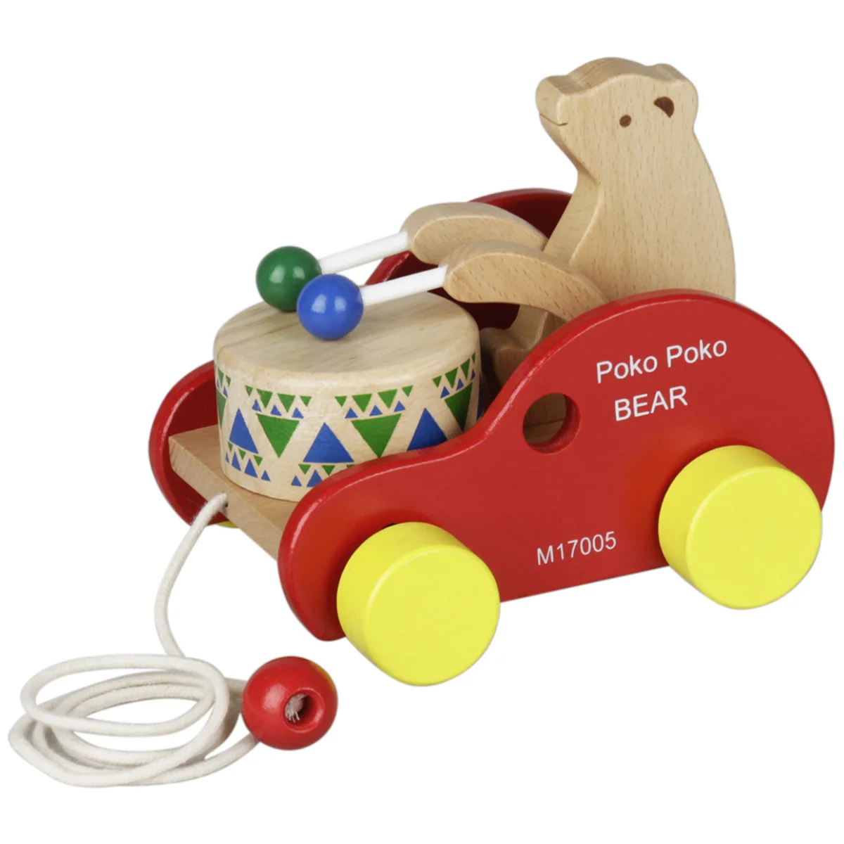 Pull String Drum Beating Bear Car Wooden Educational Gift for Kids Toddlers Develop Hand Eye Coordination Muscle Flexibility