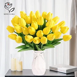10 Pieces Real Touch Tulip Artificial Decorative Flowers PU Fake Tulips Bouquet Boho Home Aesthetic Room Vase Garden Decoration