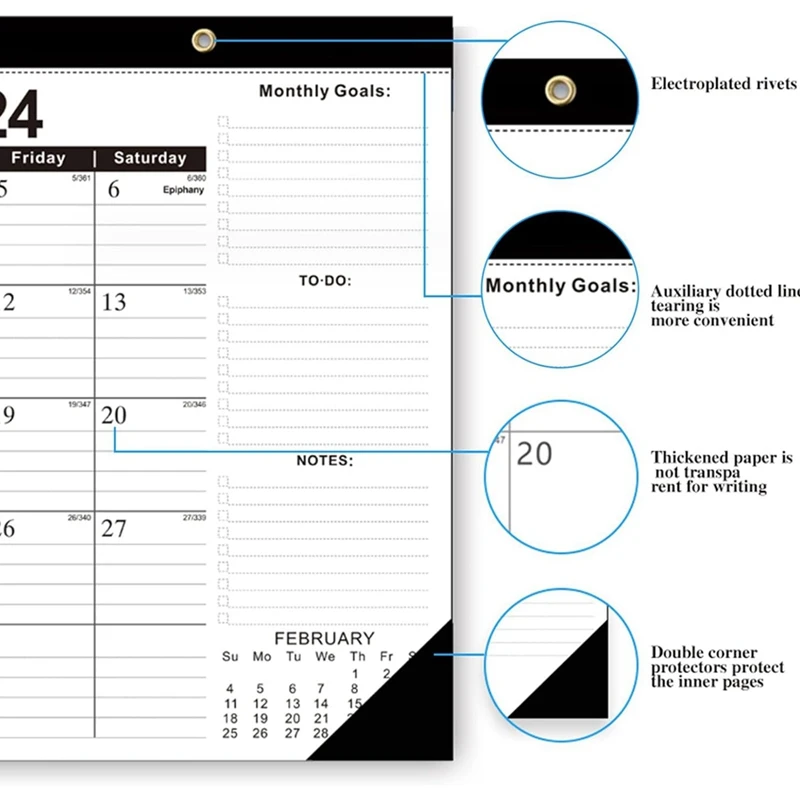 17x12นิ้วจาก jan. 2024 - June 2025รายเดือนวางแผน2024 18เดือนปฏิทินผนัง