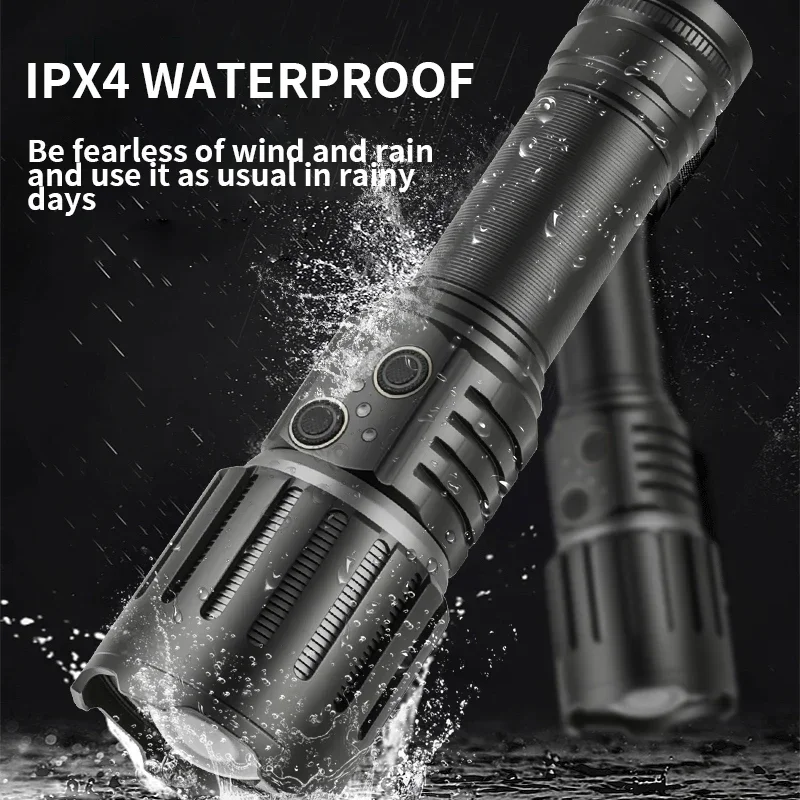 High Power LED Flashlight Long-range Spotlight Tactical Torch USB Rechargeable Dual Light Lamp Super Bright Lantern For Camping