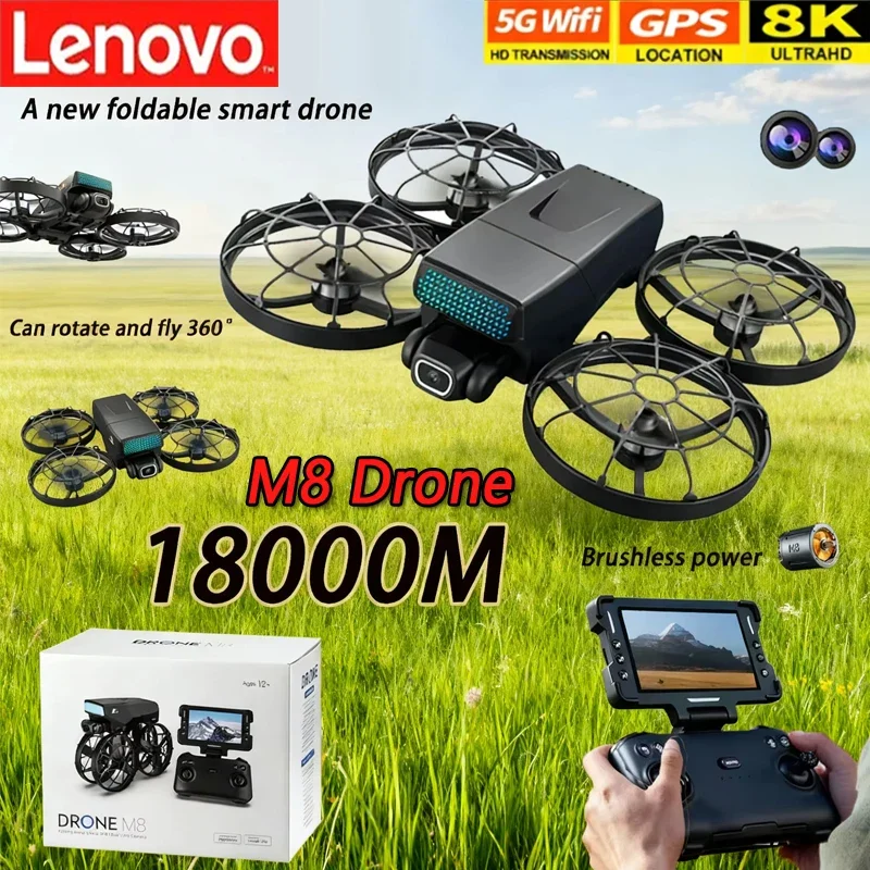 

Lenovo M8 8K RC Foldable Drone with Screen Brushless Motor Profesional HD Dual Camera WIFI Obstacle Avoidance Quadcopter Toy