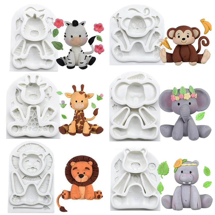 Cow Monkey Giraffe Elephant Lion Hippo Silicone Sugarcraft Mold Resin Tools Cupcake Baking Mould Fondant Cake Decorating Tools