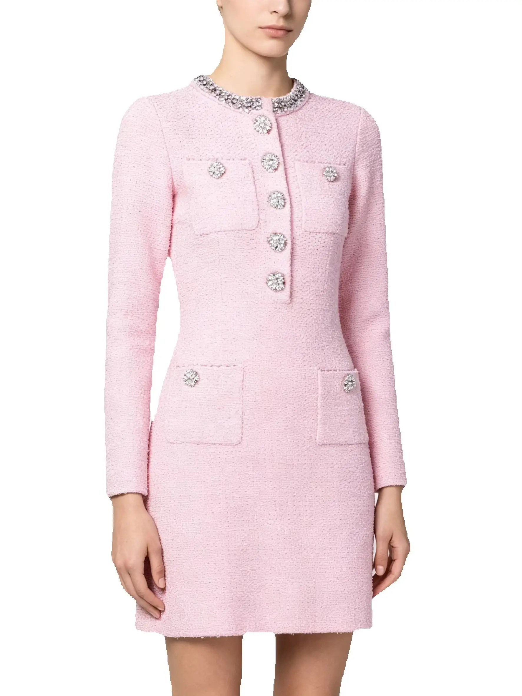 25320 High Quality Spring And Autumn New Style Women's Fashion Commuter Knitted Fashion Slim Fit Nail Drill Long Sleeve Dress