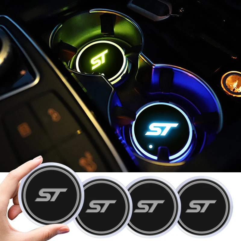 1/2pcs Colorful Universal LED Car Cup Holder RGB Light Mat Pad For Ford ST Logo Fiesta Ecosport 2009 - 2015 Focus Car Styling