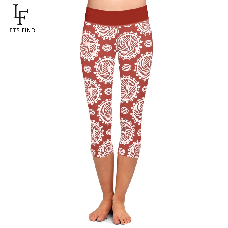 Summer New Women Digital Print Capri Leggings Workout High Waist  Mid-Calf 3/4 Stretch Fitness Women Pants