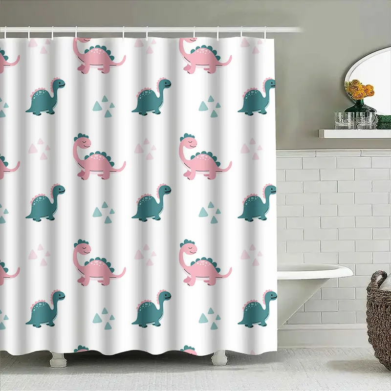 

Занавеска для душа с динозавром, декор для детской ванной комнаты, многоразовый водонепроницаемый тканевый принт, наборы 3D-мягких плюшевых крючков для украшения дома, синий цвет