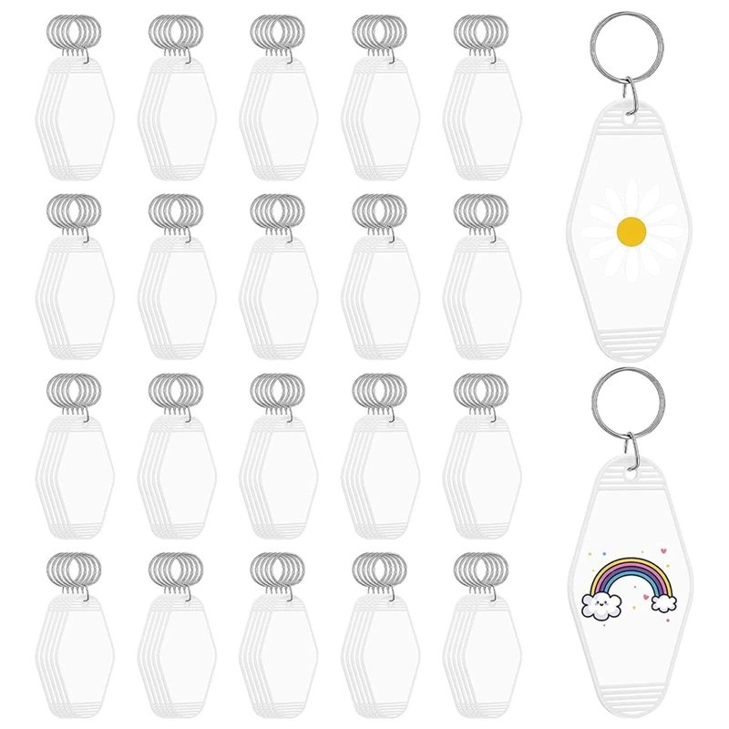 

100 Pcs White Blank Hotel Motel Keychain Bulk Plastic Sublimation Blank Keychains Vintage Rhombus Motel Key Tags White