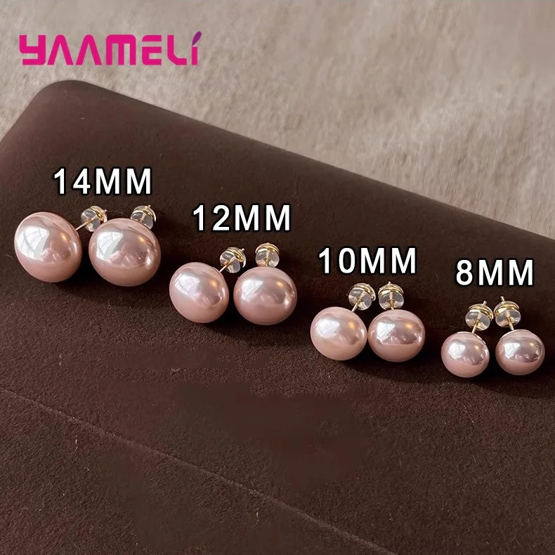 8/10/12/14 مللي متر أقراط اللؤلؤ الوردي للسيدات 100% الصلبة 925 فضة الذهب المغلفة الفاخرة عيد ميلاد الزفاف هدية مجوهرات #6