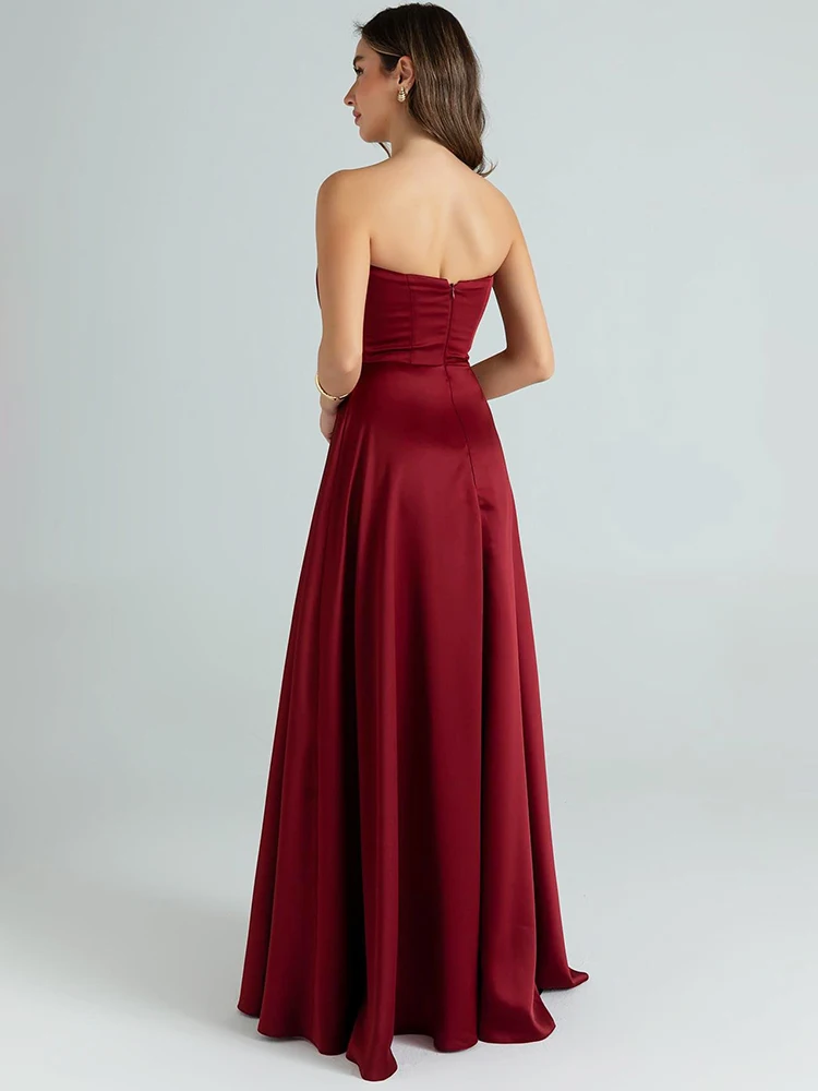 Mozision Satijn Off-shoulder Strapless Sexy Maxi Jurk Vrouwen Jurk Elegante Mouwloze Backless Avond Club Party Lange Jurken