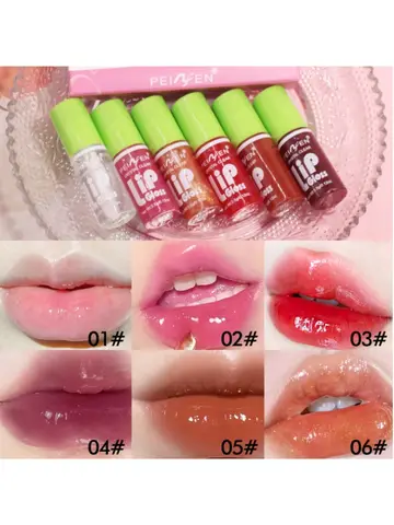 6 Pieces Glass Mirror Lip Gloss Set Hydrating Lightweight Lip Balm Glossy Shimmer Sheer Tint Peach Cherry Pink