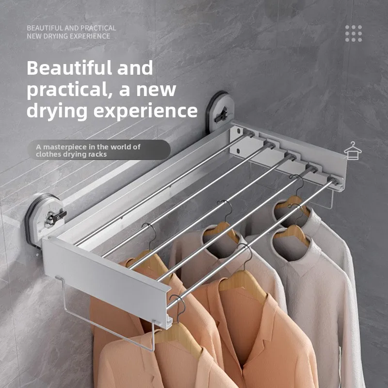 

Invisible Suction Cup Clothes Drying Rack Foldable Wall Mounted for Balcony Bathroom Towel Hanger