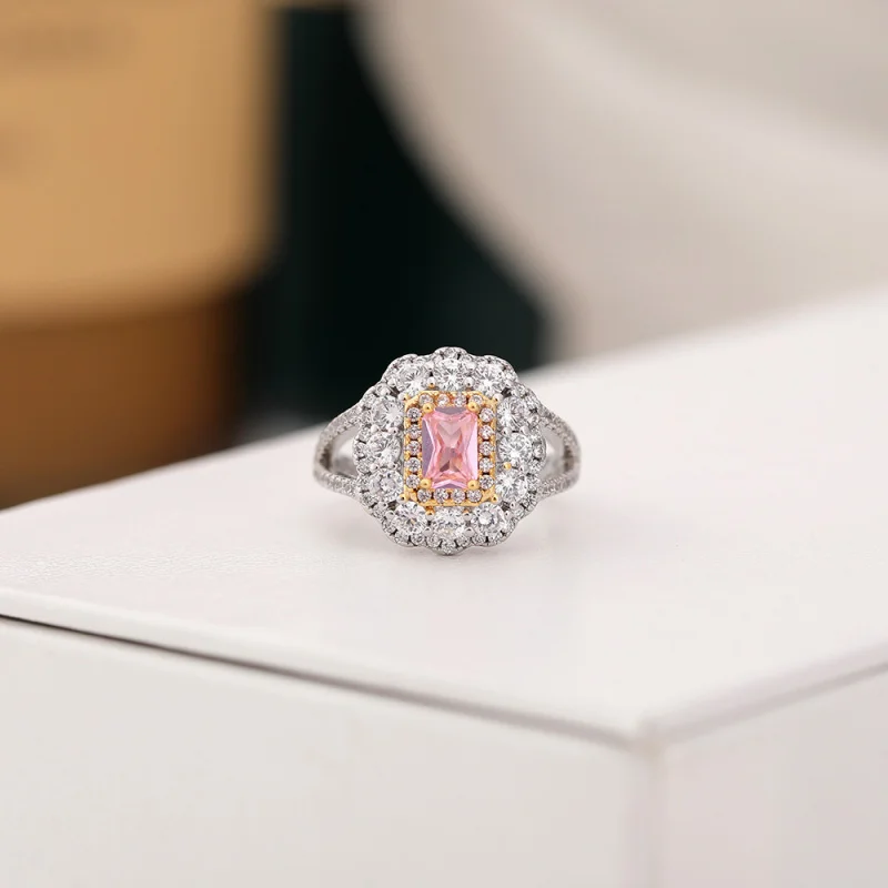 

European and American Micro Paved Pink Diamond Yellow Diamond Index Finger Ring for Women Zircon Women's Jewelry Ring
