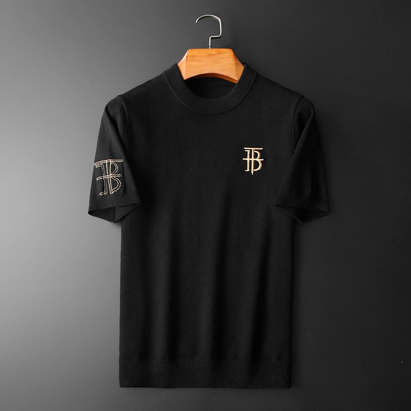 

Утепленный шерстяной вязаный свитер с высоким воротником для мужчин, зимний, модный, дышащий, теплый, с вышивкой, топ с коротким рукавом