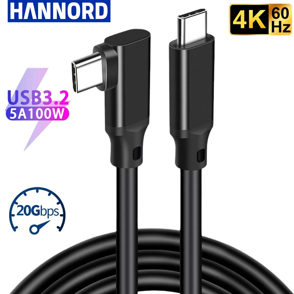 Hannord USB C 3.2 Gen 2 Type C to USB C Cable 20Gbps VR Link Cable 5A 100W PD Fast Charging cord For Macbook PC Laptop