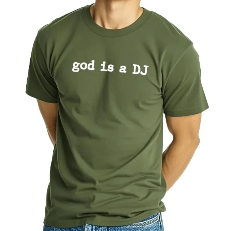 Camiseta de God is a DJ para hombre, camisa de peso pesado, manga corta, estampada, hip hop, novedad