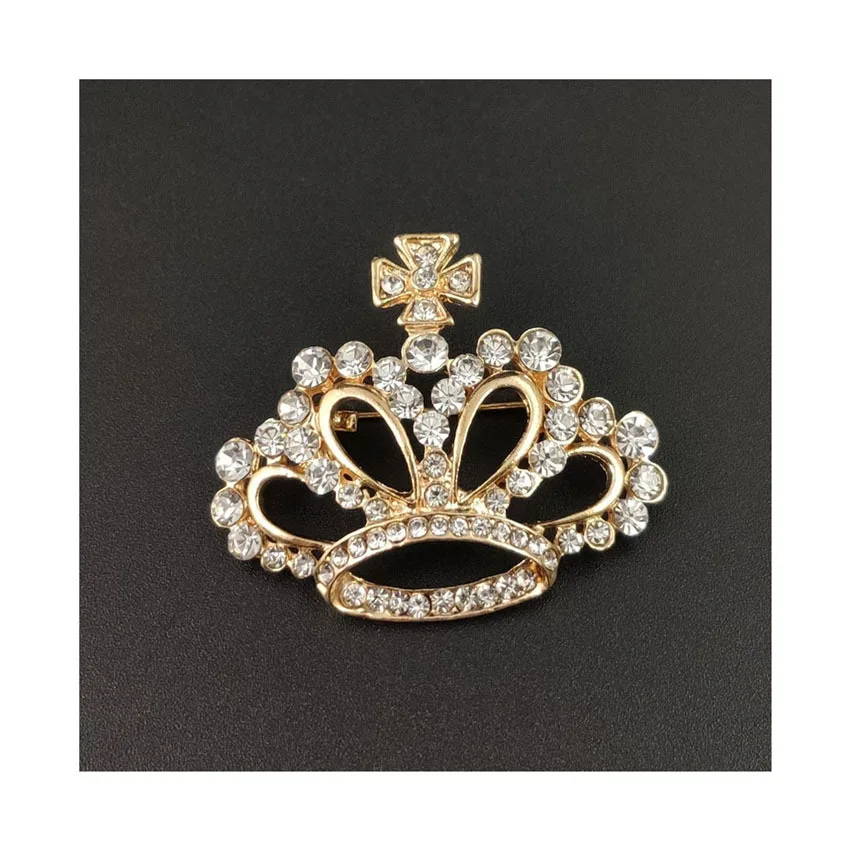 New Metal Crystal Crown Brooch Lapel Pina Suit Shirt Collar Pins Brooches for Women Accessories Fashion Jewelry