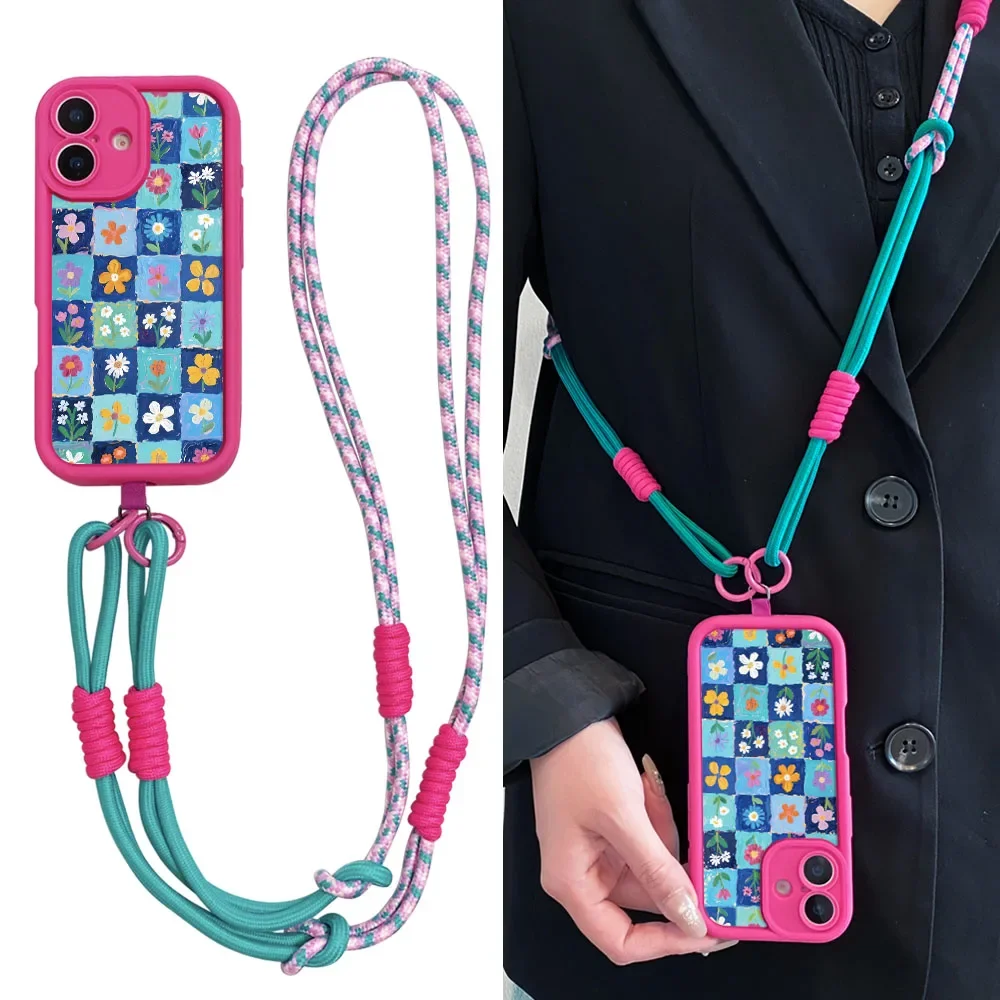 2025 المعصم سلسلة الحبل قضية الهاتف ل Xiaomi Poco F7 X7 M7 X6 F6 M6 F5 X5 X3 M3 Pro C55 C50 C51 C65 C75 C71 أزهار لطيفة غطاء