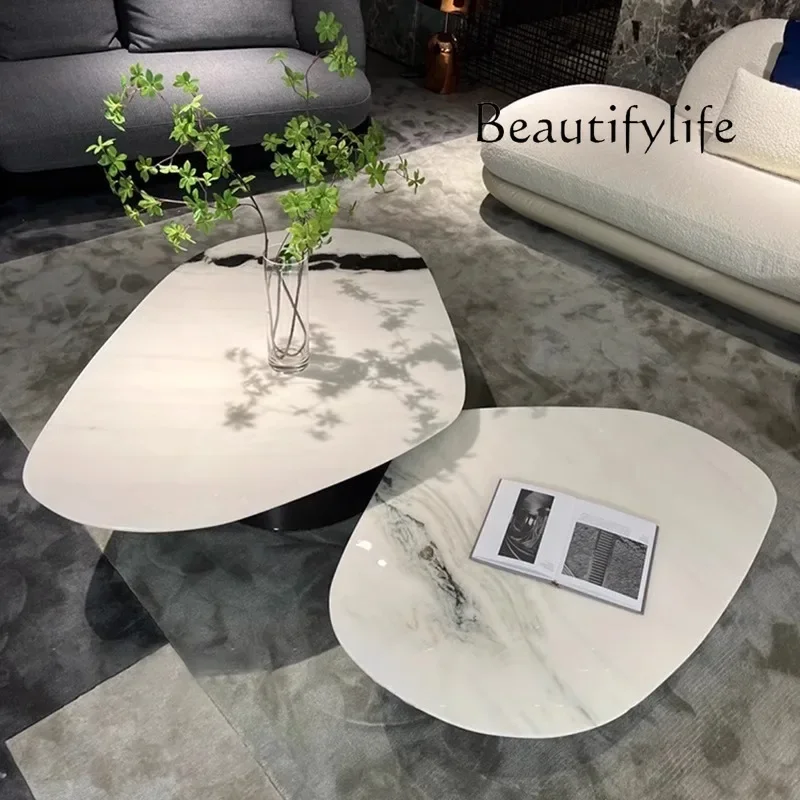 

M Minimalist Natural Luxury Stone Panda Stone Special-shaped Irregular Coffee Table Combination Large Flat Floor Living Room