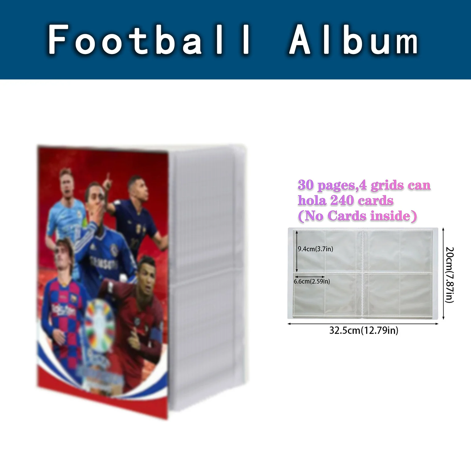 Voetbal Kaart Blauw Album Map Brief Houder Binder 240Pcs Star Card Box Collectie Album Boek Map Kid Speelgoed Cadeau 2023 Nieuw