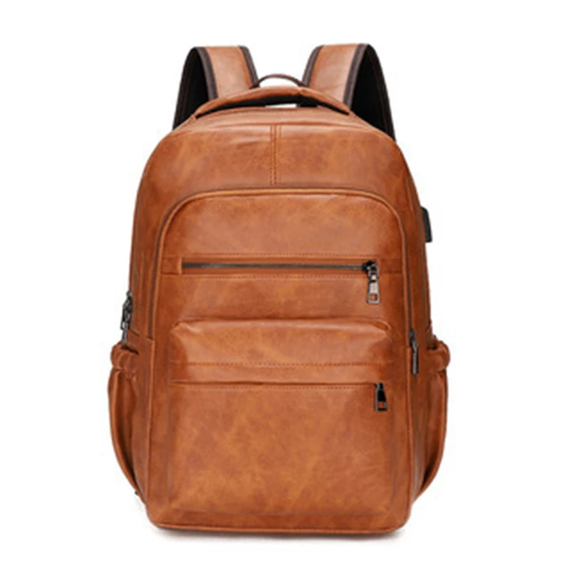 Large Capacity Vintage PU Leather Teenage Backpacks Retro Fashion Schoolbag Man Multifunctional Backpack Men Zipper Designer New