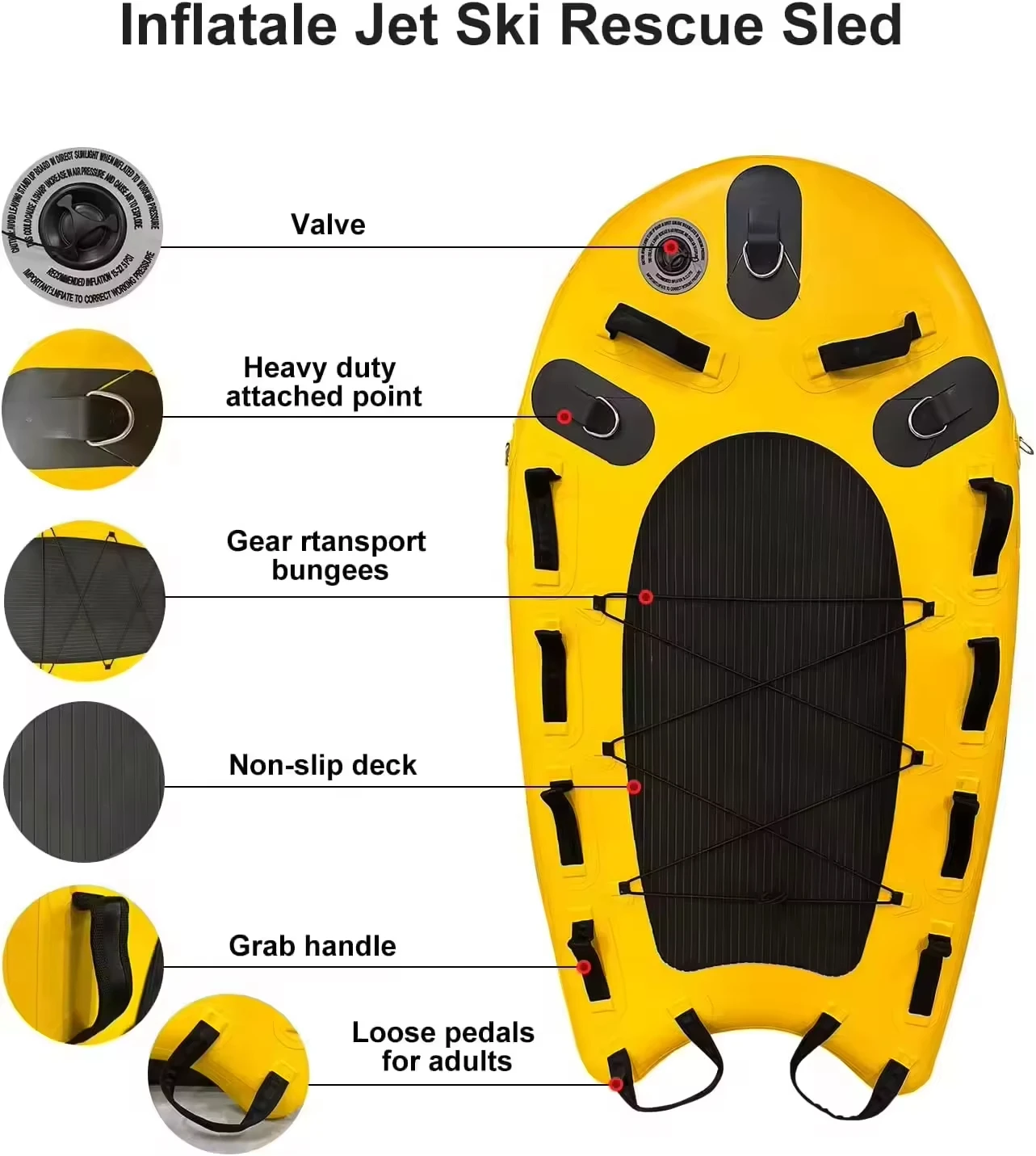 Inflatable Water Rescue Sled, Drop-Stitle PVC Jet Ski Sled Board, Rapid Inflation Emergency Equipment For Lakes/Oceans/River