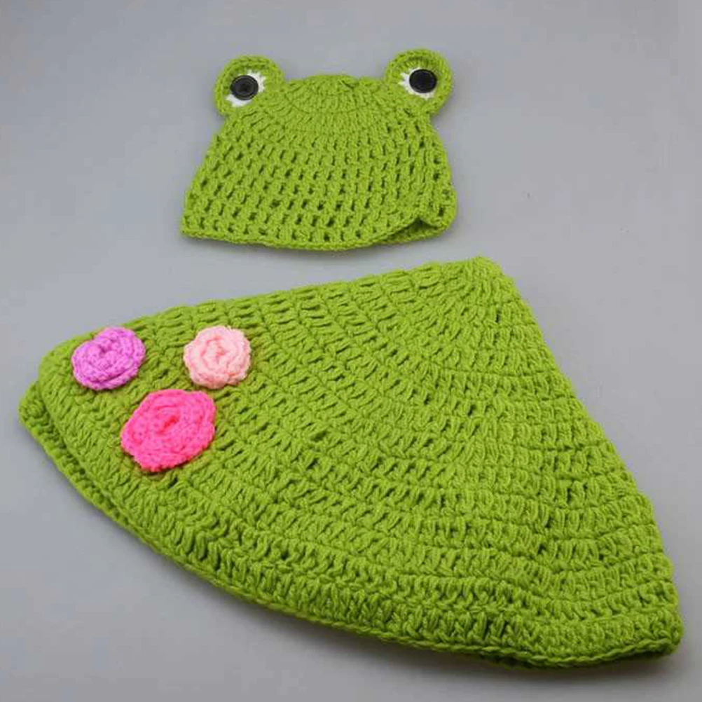 

Frog Hat Set Crochet Baby Beanie Blanket Unisex Newborn Photography Prop Cartoon Costume Infant Gift For Baby Shower