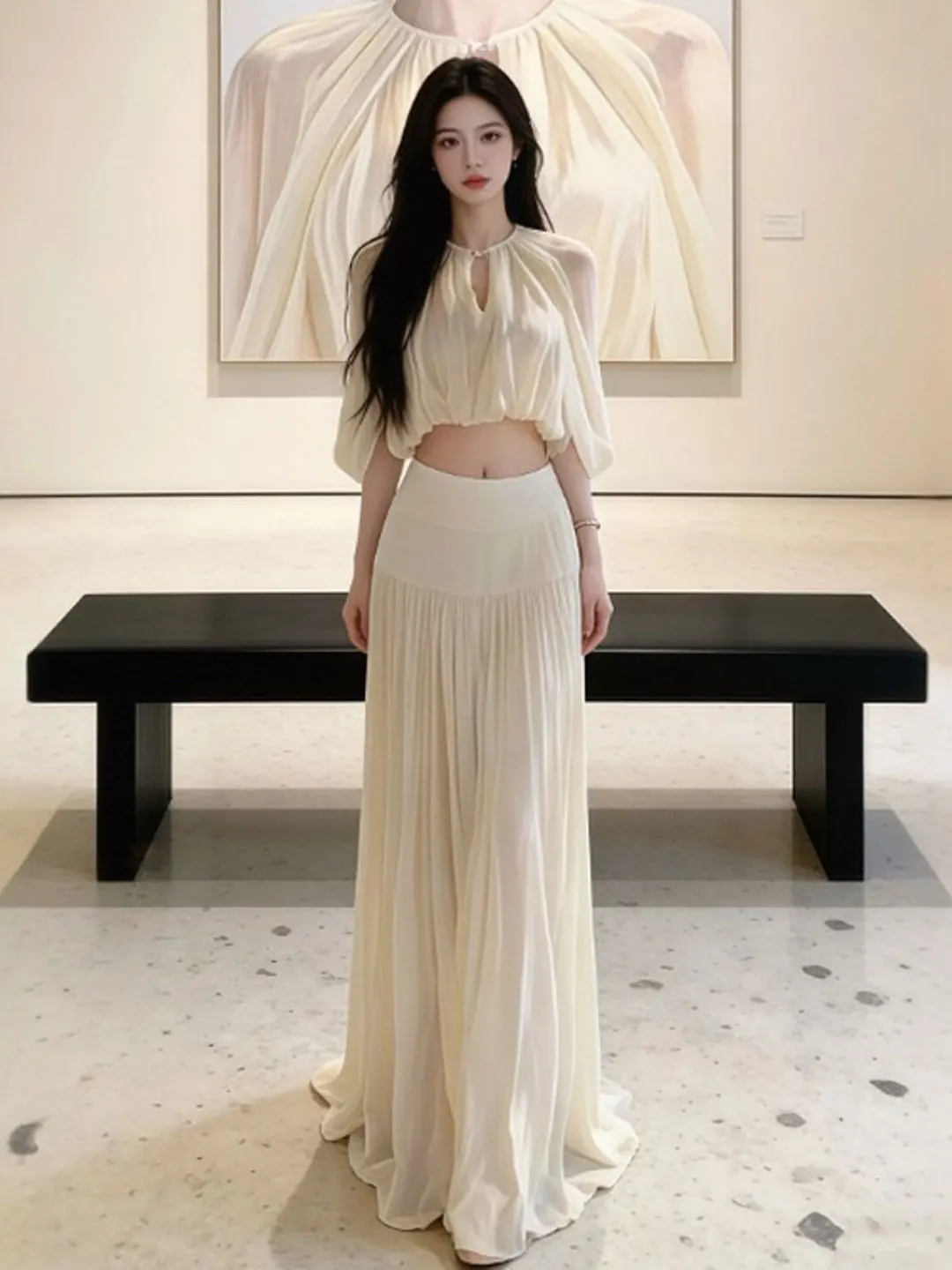 

Gentle Wind Beautiful Top And Skirt Set Elegant And Proper Whole Set Spring Summer Casual Comfortable Short Sleeve round Neck