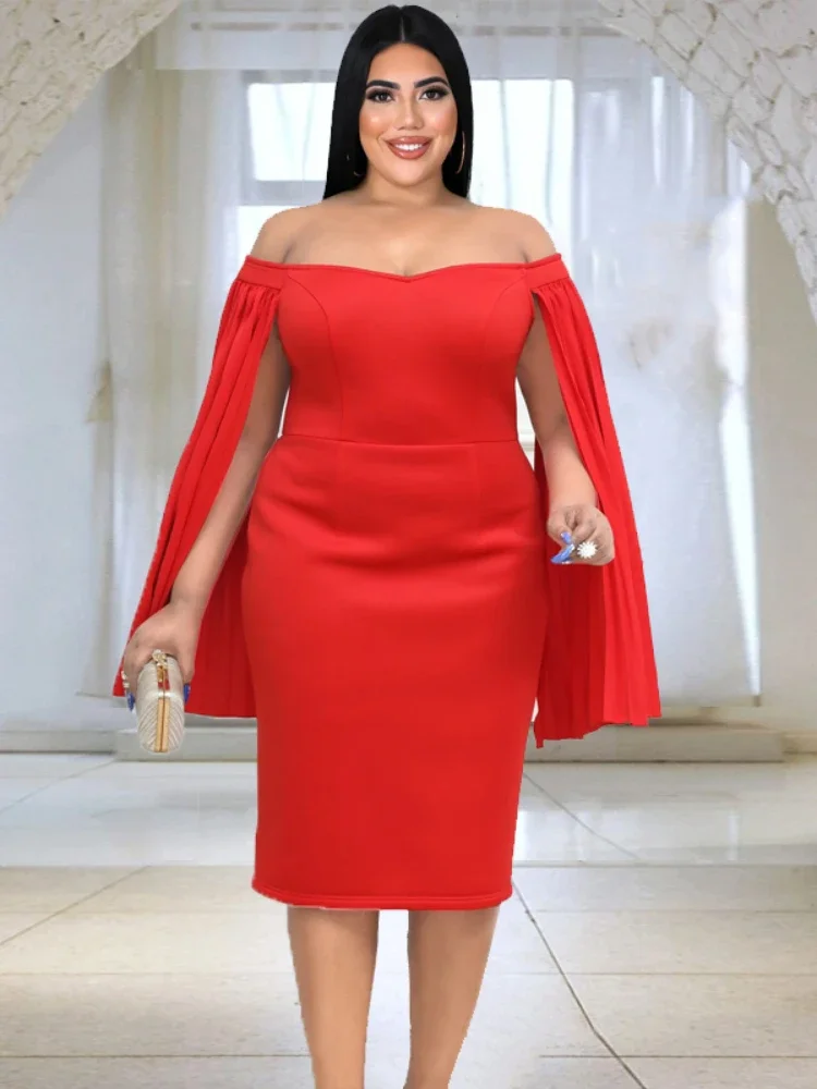 

ONTINVA Cold Shoulder Plus Size Dress Cloak Sleeve Women Bodycon Knee Length Evening Birthday Christmas Party Gowns Outfits 2023