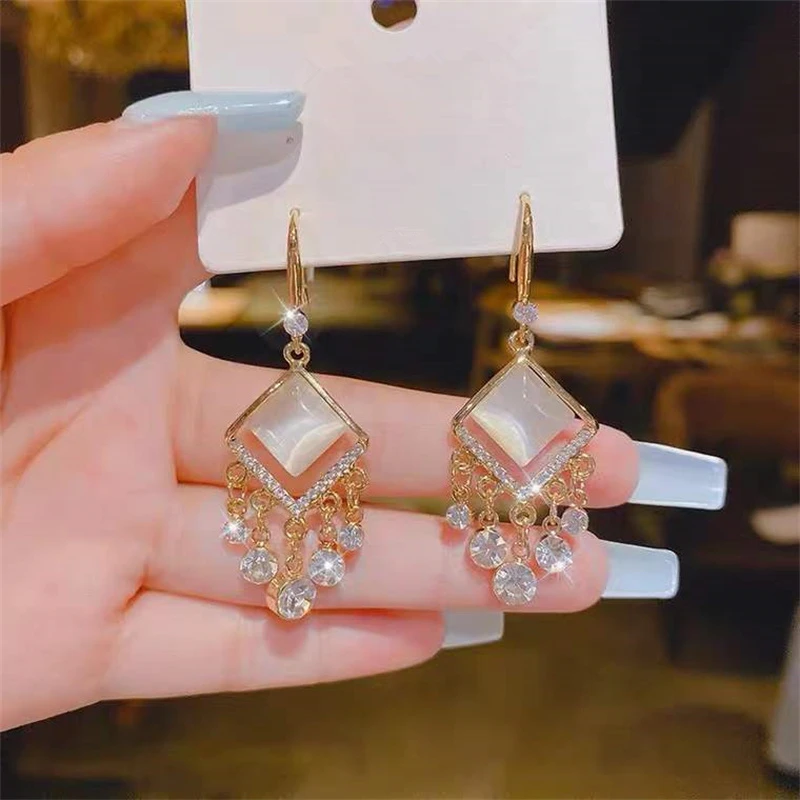 Fashion Geometric Crystal Drop Earrings Elegant Women's Rhombus Dangle Earrings Wedding Party Jewelry pendientes Accessories