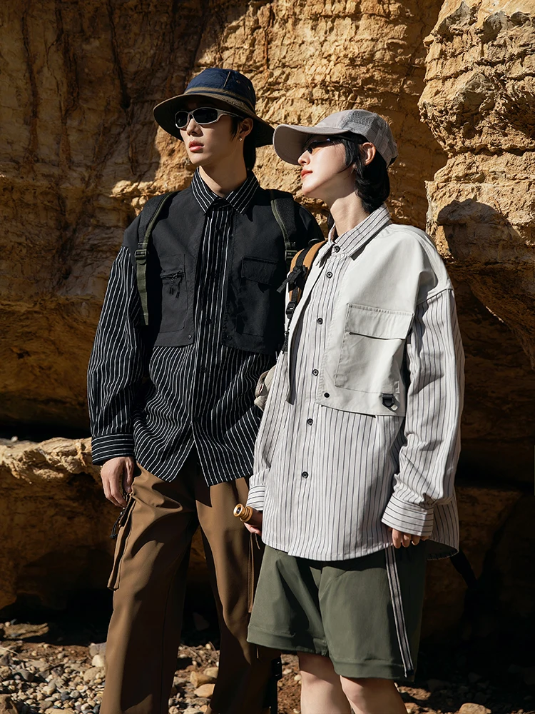 Unisex Pure Cotton Striped Fabric Outdoor Casual Shirt Men's Spring Workwear Style Long Sleeve Breathable Standard Fit Button up
