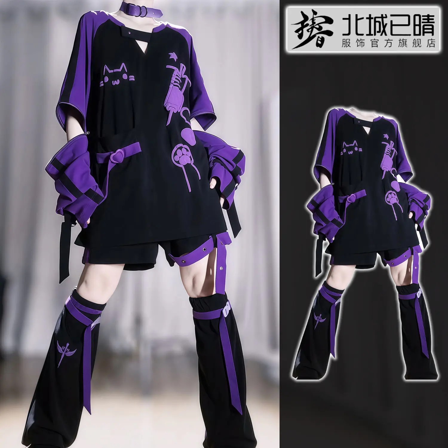 코스프레 의상 귀여운 스타일 분리형 슬리브 반소매 티셔츠 반바지 레그 워머 COS 세트 할로윈 슈트 댄스 의상