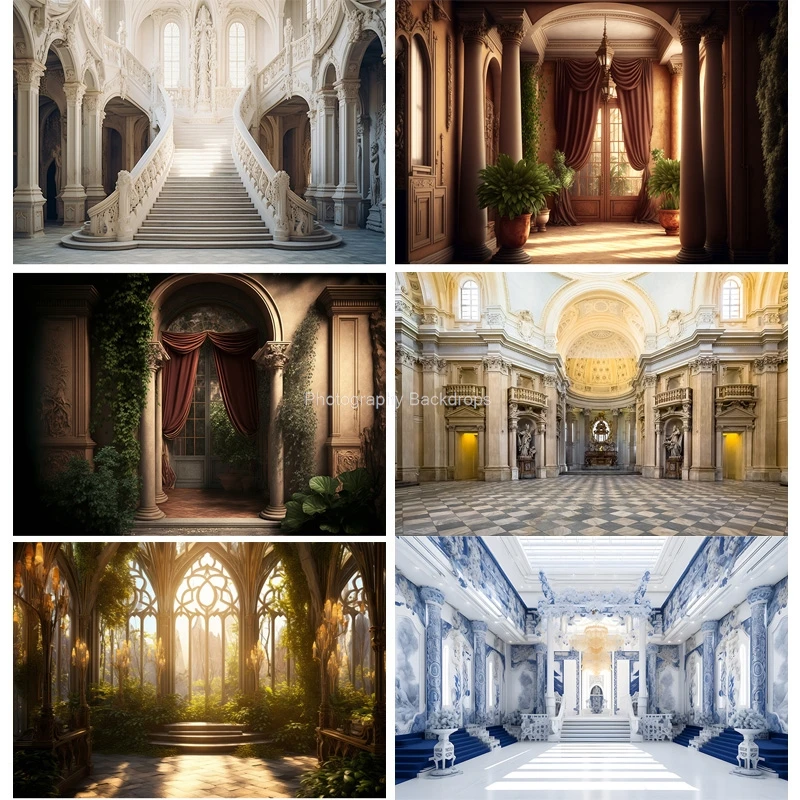 

Retro Palace Castle Theme Photography Backdrops Props Vintage Theater Opera European Style Church Photo Studio Background ET-10