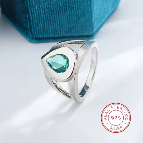 High Quality Large Green Stone 925 Silver Ring for Women Wedding Party Engagement Gift Luxury Jewelry Green Zircon Ring Female
